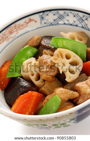 chikuzenni, japanese nimono cuisine, simmered chicken and vegetables,special new year\'s food