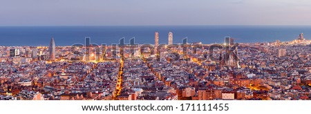 Barcelona Skyline Panorama At The Blue Hour