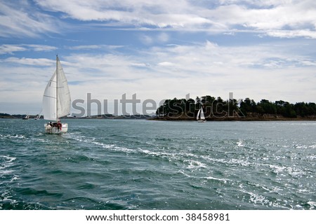 Sportive sailboat in the Atlantic Ocean