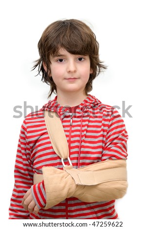 broken arm sling. with sling on roken arm