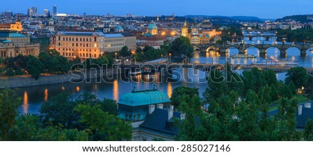 The historic center of Prague, ancient architecture, and cultural heritage/Panoramic view on the Vltava River