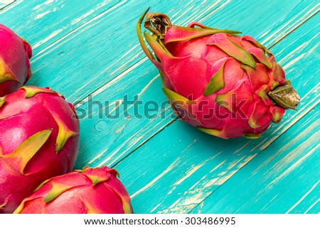 Dragon Fruit Background / Dragon Fruit / Dragon Fruit, Tropical Fruit from Asia on Blue Wooden Background