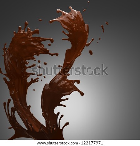 liquid splash of brown hot chocolate on gray background