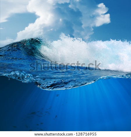ocean view seascape shorebreak surfing ocean wave under clouds