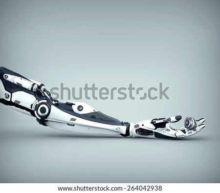 Futuristic design of Robot Arm  Mechanical fingers holding electronic eye.