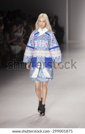 Model walks the runway for Japanese Designer Zokuzokub from the Asian Fashion Collection during Mercedes Benz Fashion Week Fall Winter 2015 at the Lincoln Center in New York, NY on February 14, 2015