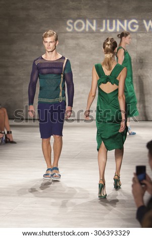 Male Model walks the runway for Korean Designer Son Jung Wan during Mercedes Benz Fashion Week Spring Summer 2015 at the Linclon Center in New York City on September 6 , 2014
