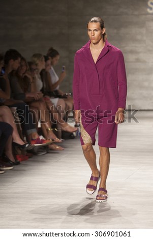 Male Model walks the runway for Kerean Designer Son Jung Wan during Mercedes Benz Fashion Week Spring Summer 2015 at the Linclon Center in New York City on September 6, 2015