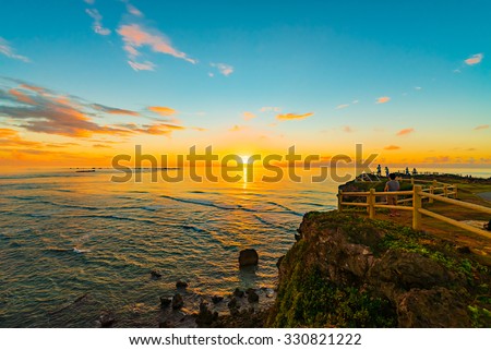 Sunrise, sea, seascape. Okinawa, Japan, Asia.
