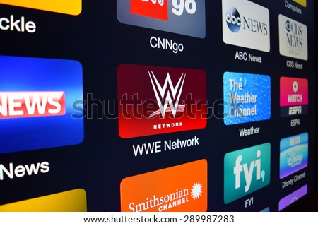 PALESTINE, TX - JULY 23, 2015: The WWE Network icon displayed on an Apple TV.