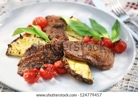 grilled meat tomato and pineapple