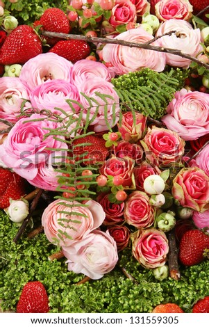 composition of roses and strawberries