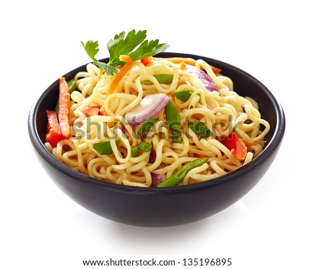Bowl Of Noodles With Vegetables
