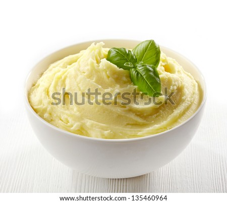 Mashed Potatoes In A White Bowl