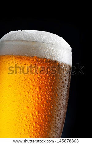 glass of beer on dark blue background