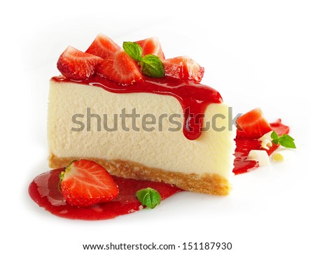 Strawberry cheesecake isolated on white background