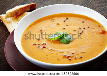 Squash Soup With Basil Leaf And Spices
