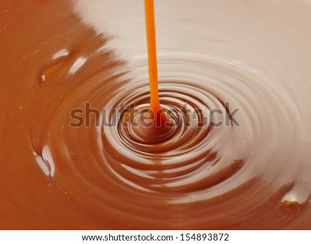 Pouring Sweet Caramel Sauce On Caramel Background