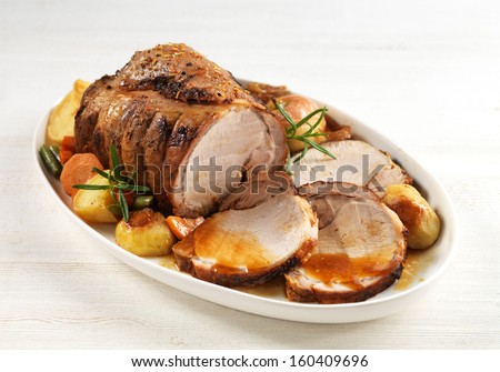 Roasted Pork On White Plate