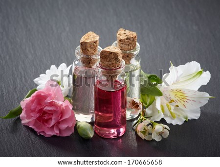 Bottles of Spa essential oils for aromatherapy