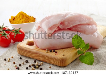 raw chicken breast on a wooden cutting board