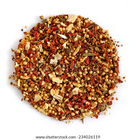 round spice mix on a white background