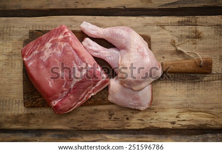 Fresh raw pork and chicken meat