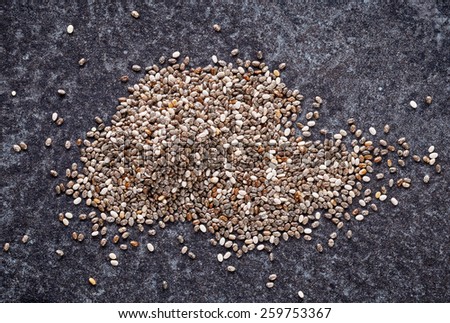 heap of healthy chia seeds, top view
