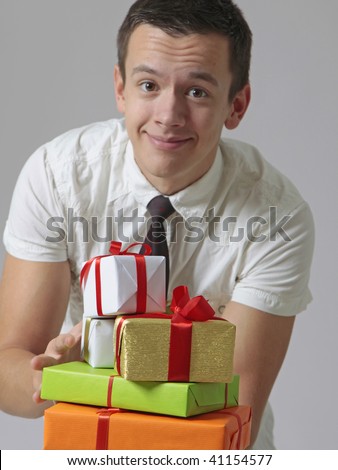 young man with gifts