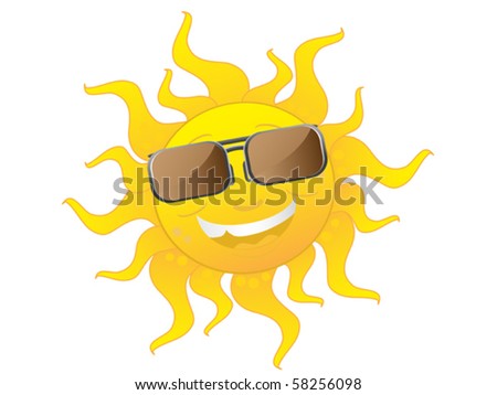 clip art sun with sunglasses. stock vector : sun wearing