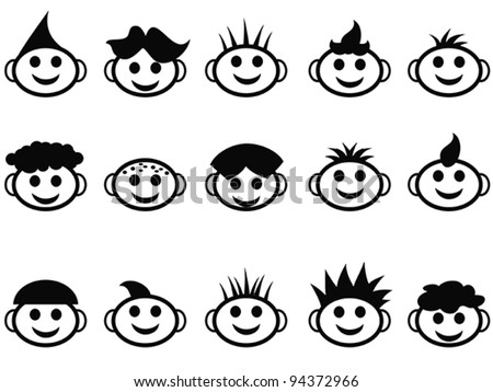 Free Vector Hair on Cartoon Kids Face With Hair Style Icons Stock Vector 94372966
