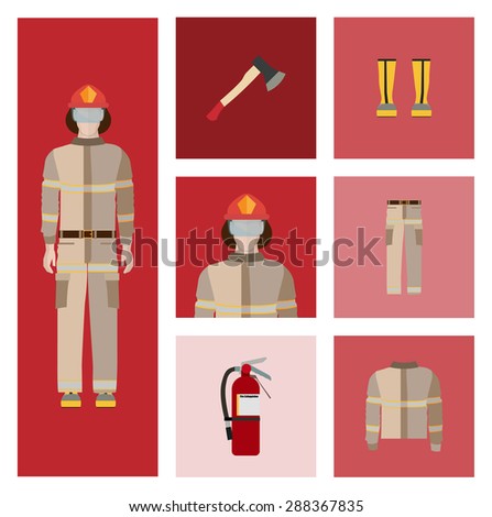 People Icon In Flat style, with Clothes and Icons ( Firefighter )