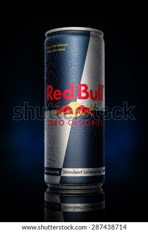 EINDHOVEN, THE NETHERLANDS -  MAY 15, 2015: Red Bull is a well known energy drink brand manufactured in Austria. Red Bull Zero is a new variant without calories and sugar.