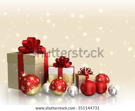 Christmas theme with glass balls and gift boxes and free space for text