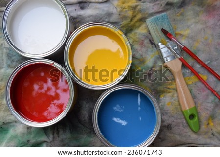 Paint jars and brushes