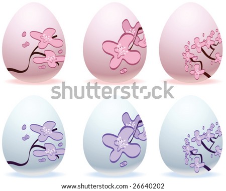 stock vector Cherry Blossom and Plum Blossom drawings on Easter Eggs 