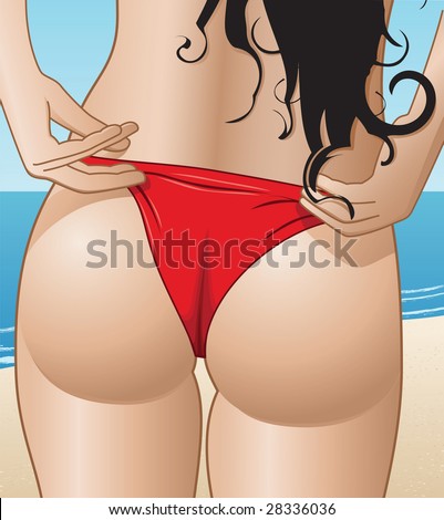 stock vector Sexy Bikini Girl on Beach vector illustration