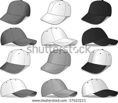 baseball clipart black and white. stock vector : Baseball Caps