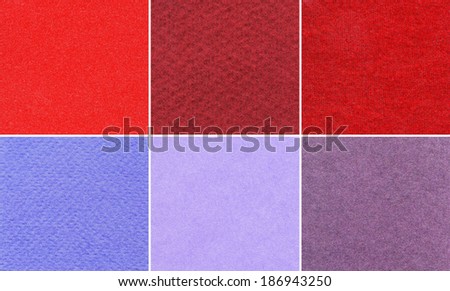 Set of different red and violet textures - canvas, linen, velvet, paper.