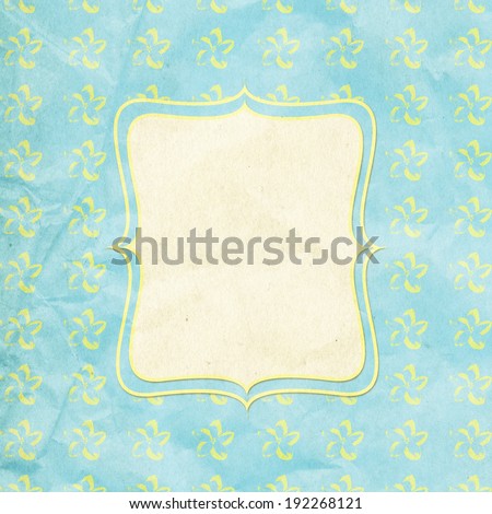 Vintage style turquoise  background with frangipani plumeria pattern anf frame