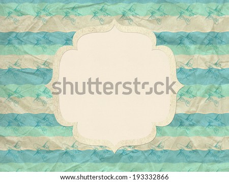 Vintage style turquoise background with wave starfish pattern and frame