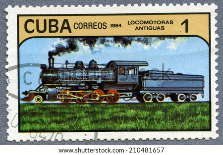 CUBA - CIRCA 1984: A Stamp printed in the Cuba -  antique locomotive, Trains and locomotives series