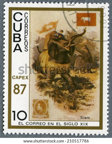 CUBA - CIRCA 1987: A stamp printed in Cuba - a stage from a life of post of Siam, circa 1987