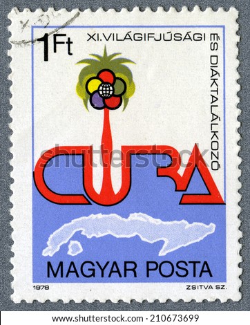 HUNGARY - CIRCA 1978: A stamp printed in Hungary - Congress Emblem as Flower, \