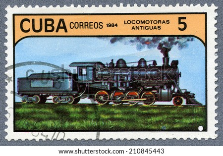CUBA - CIRCA 1984: A Stamp printed in the Cuba - antique locomotive, Trains and locomotives series