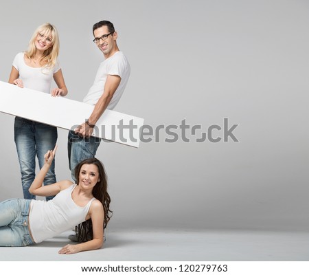 Young people with white advert