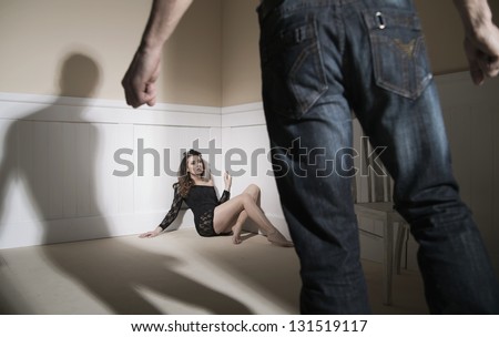 Scene of  man and woman expressing domestic violence