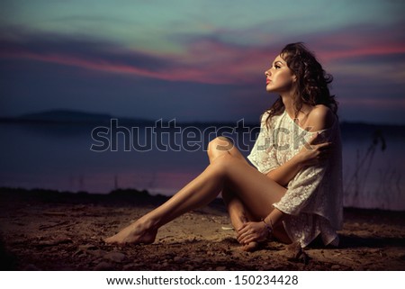 Beautiful Young Sexy Fashion Model By The Sea