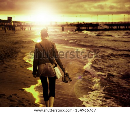 Sunset walk at the sea