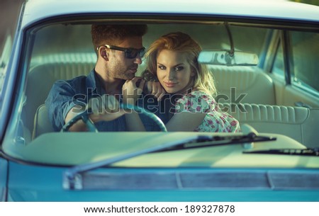 Sexy couple in the car